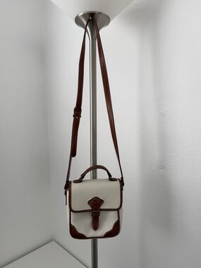 Vintage Esprit White and Brown Leather-Trim Messenger Crossbody